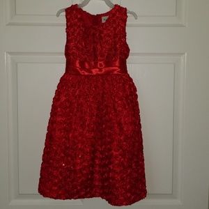 Red rosette formal girls dress